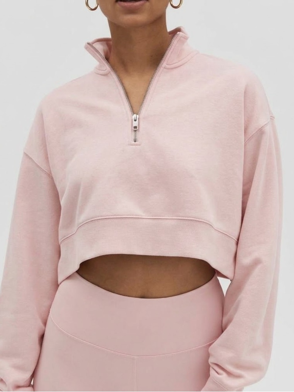 Aritzia TNA Airy Fleece Cropped Half-Zip Pullover Sweater - Light Pink - XS